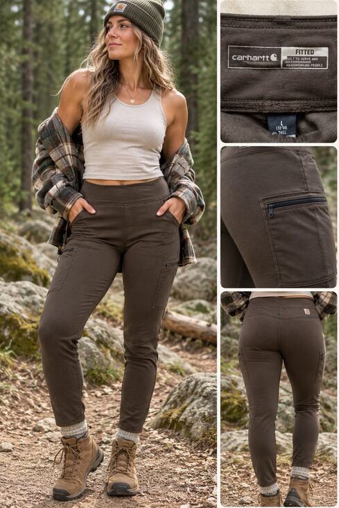 Carhartt Pants - Carhartt Force W Green Brown Utility Pocket Leggings Size Large Tall L 12-14